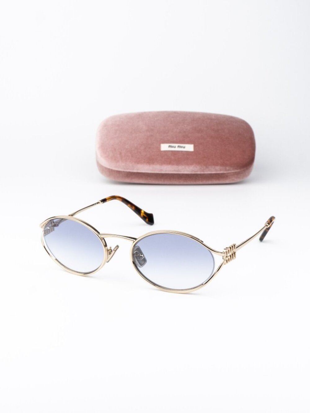 Miu Miu Women Sunglasses LOGO Pale Gold Blue Gradient Clear Oval MU52YS ZVN80O
